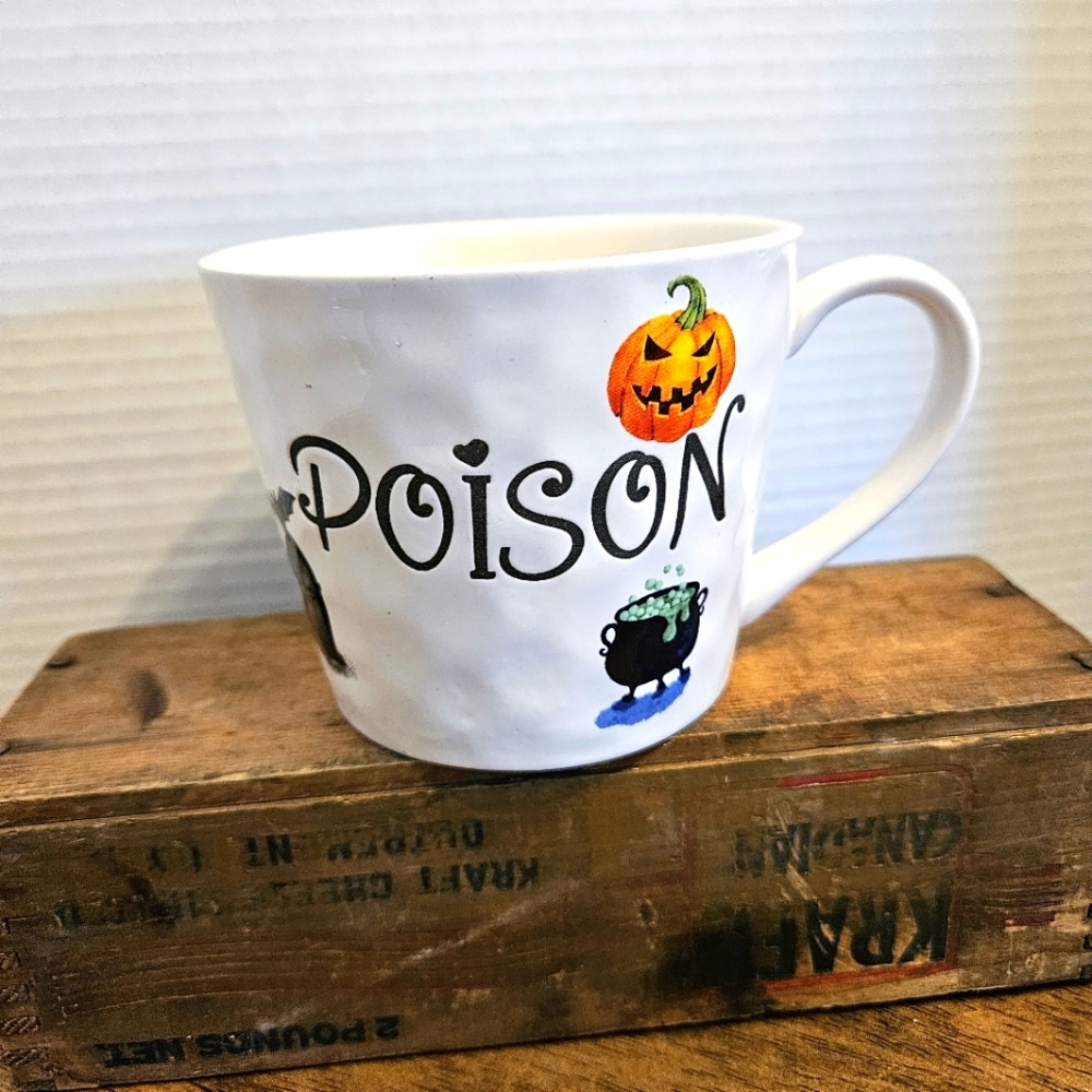 Halloween Poison, Pumpkin, Cat Mug - White